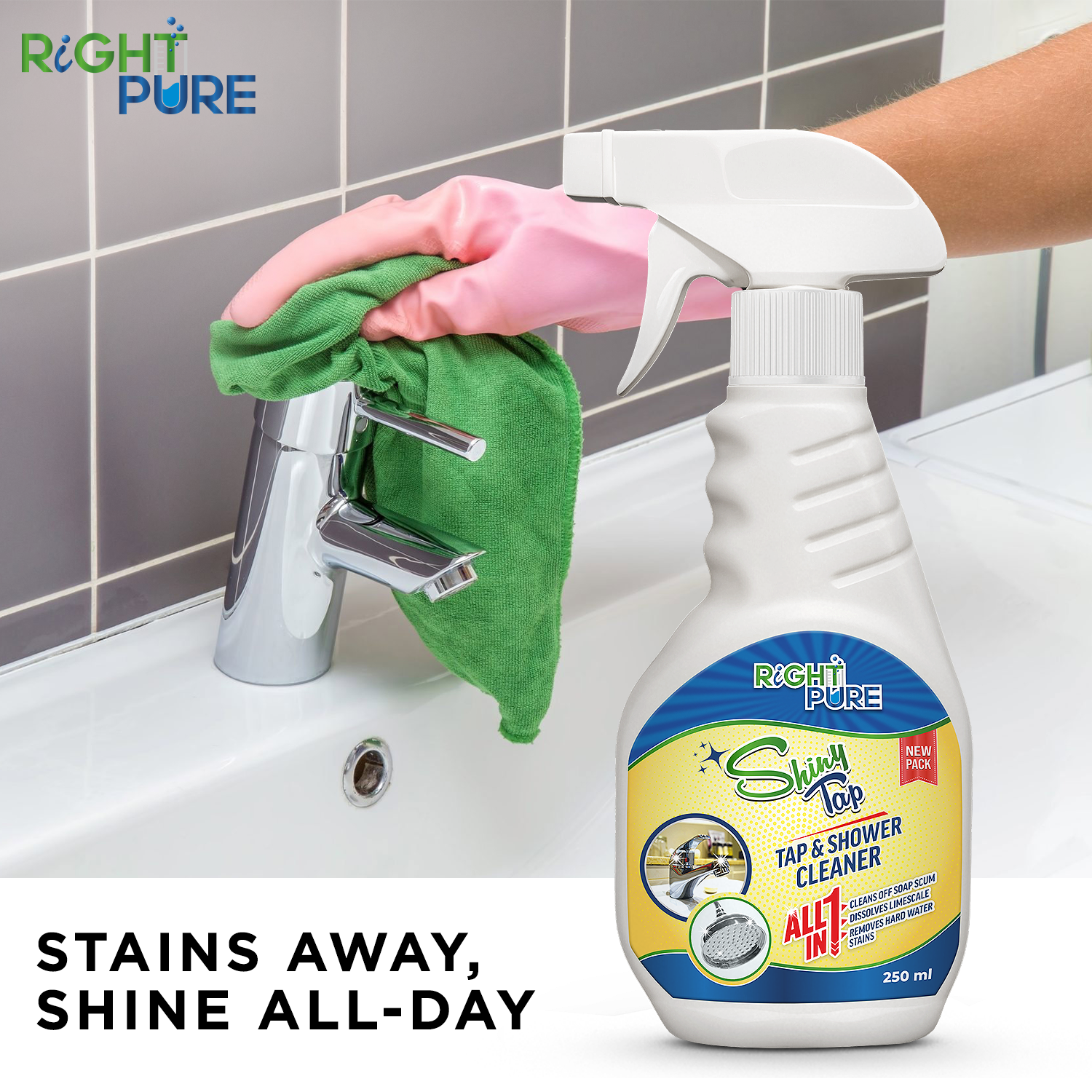 Tap & Shower Cleaner Spray | Removes Limescale, Hard Water Stains & Soap Scum | Highly Effective Formula for Sparkling Shine | Ideal for Chrome Glass Steel Porcelain Ceramic