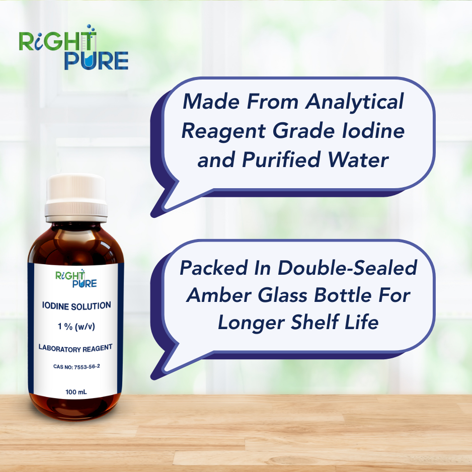 Iodine Solution 1% (w/v) | Laboratory Reagent Grade for Scientific & Educational Use | Analytical Reagent in Amber Bottle