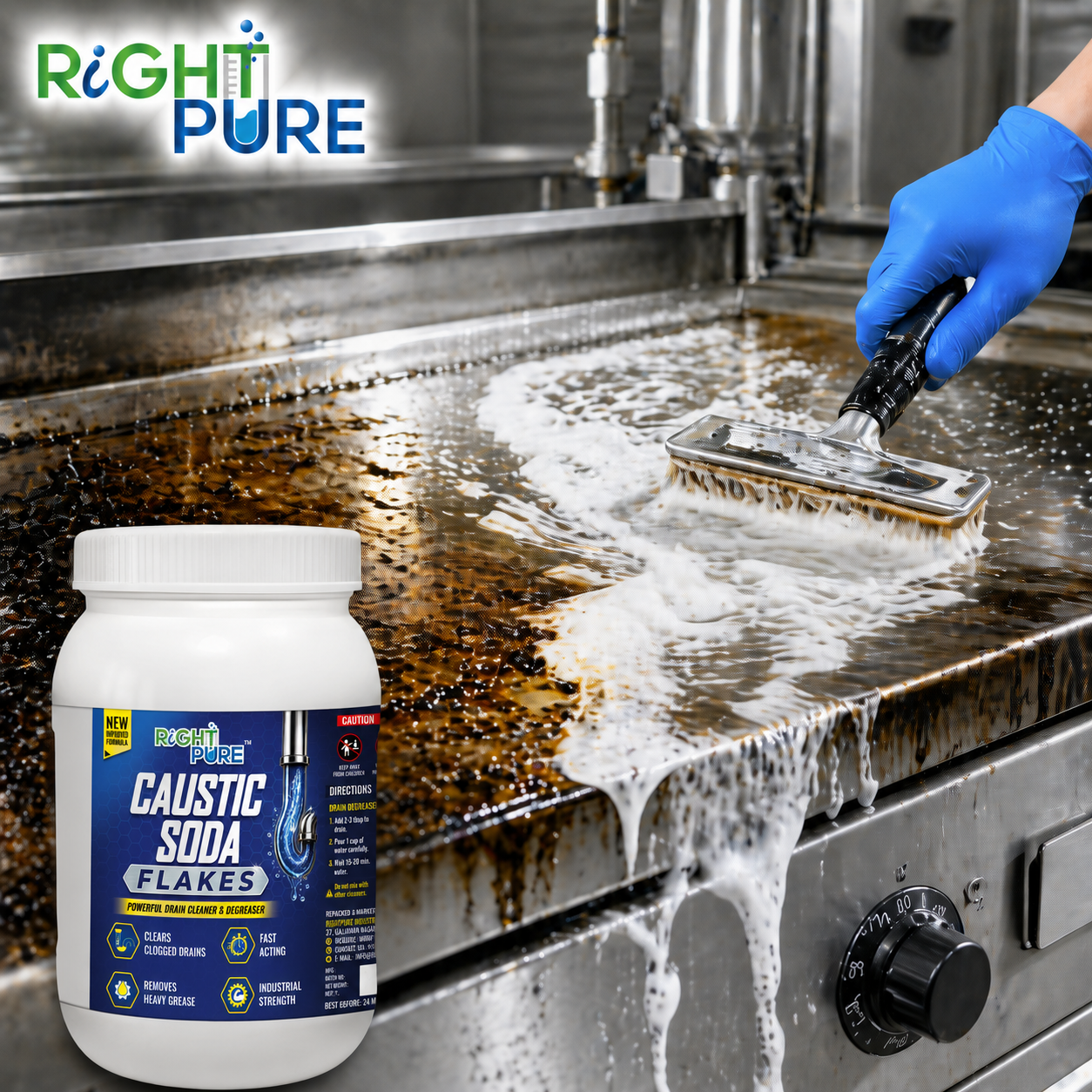 Caustic Soda Flakes for Drain Cleaning & Degreasing | Fast Acting Heavy Grease Remover for Pipes, Kitchen & Industrial Use