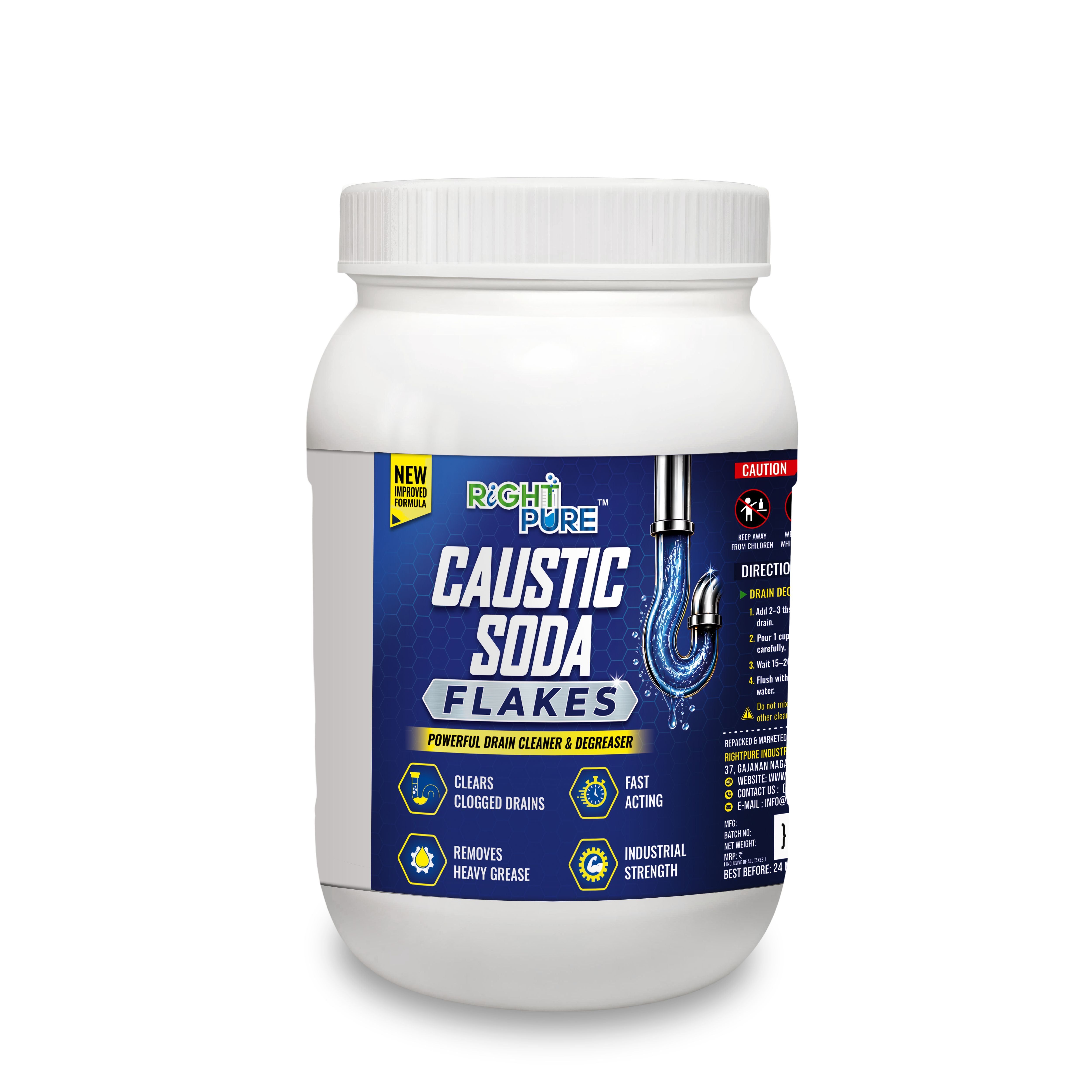 Caustic Soda Flakes for Drain Cleaning & Degreasing | Fast Acting Heavy Grease Remover for Pipes, Kitchen & Industrial Use
