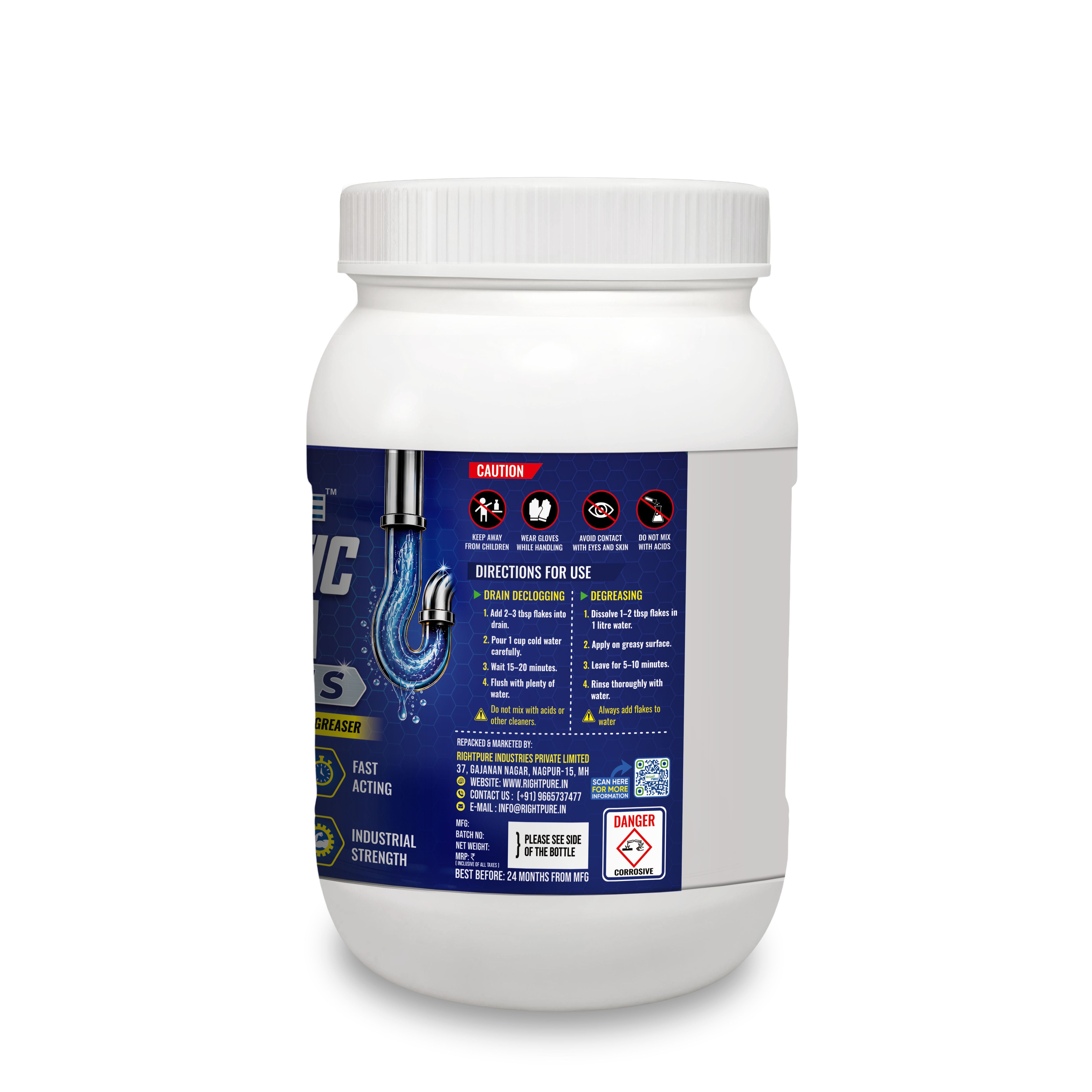Caustic Soda Flakes for Drain Cleaning & Degreasing | Fast Acting Heavy Grease Remover for Pipes, Kitchen & Industrial Use