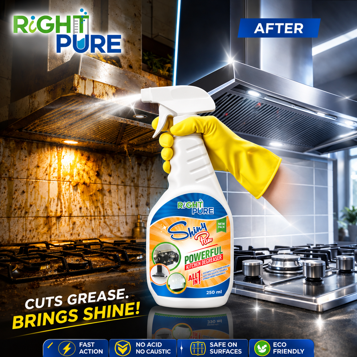 ShinyPan Powerful Kitchen Degreaser | Heavy Duty Oil & Grease Remover | Multipurpose Cleaner for Stove, Chimney, Oven, Tiles & Kitchen Surfaces | Commercial & Home Use