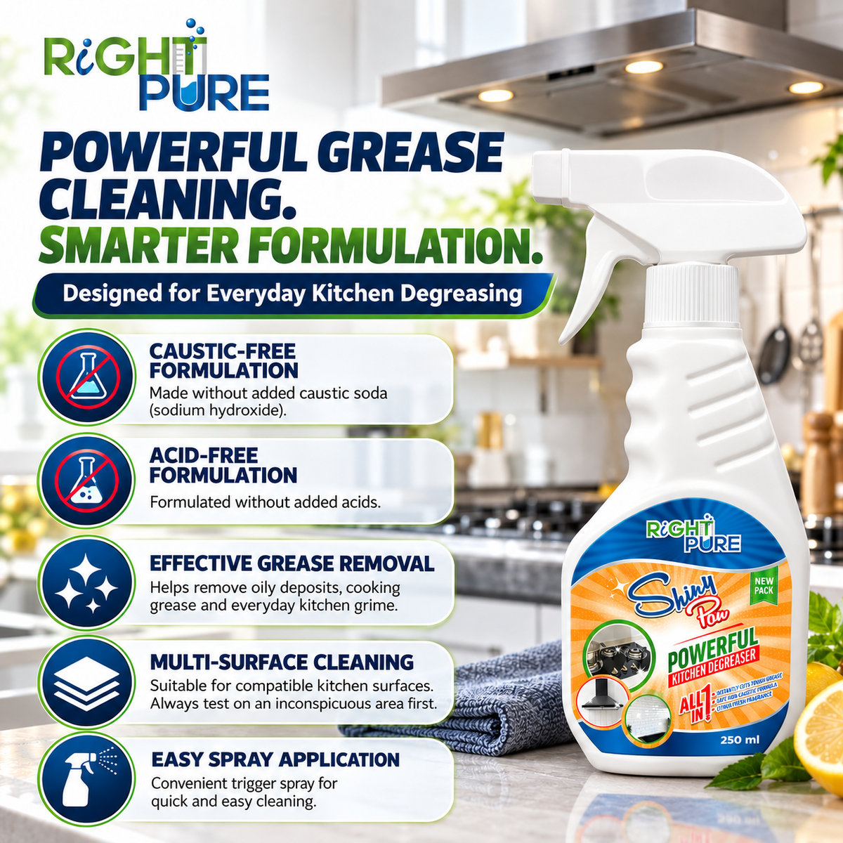 ShinyPan Powerful Kitchen Degreaser | Heavy Duty Oil & Grease Remover | Multipurpose Cleaner for Stove, Chimney, Oven, Tiles & Kitchen Surfaces | Commercial & Home Use