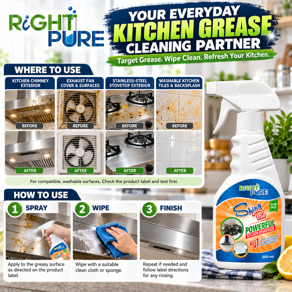 ShinyPan Powerful Kitchen Degreaser | Heavy Duty Oil & Grease Remover | Multipurpose Cleaner for Stove, Chimney, Oven, Tiles & Kitchen Surfaces | Commercial & Home Use