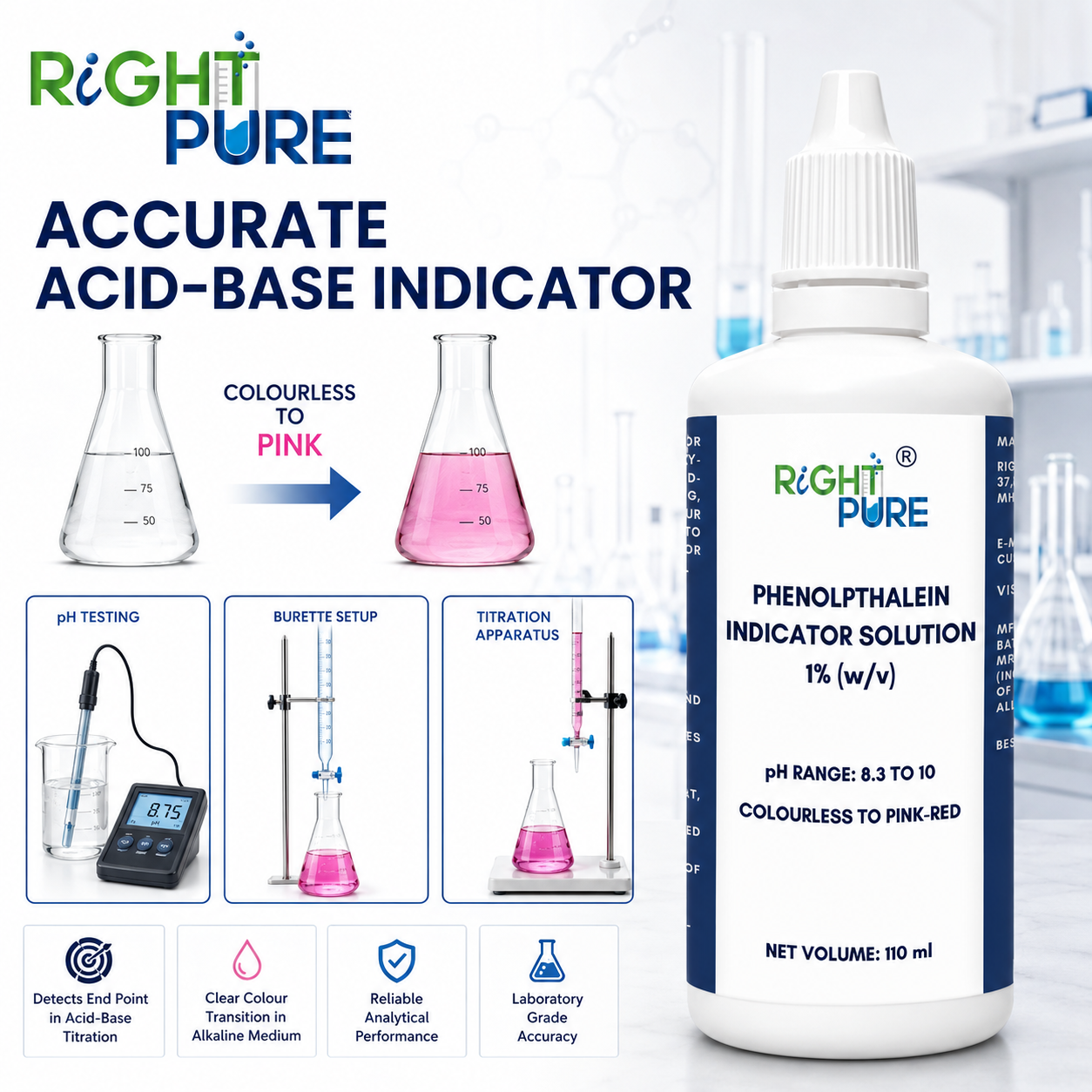 Phenolphthalein Indicator Solution 1% | Laboratory Grade Acid-Base Indicator for Titration, Chemical Analysis & Educational Experiments