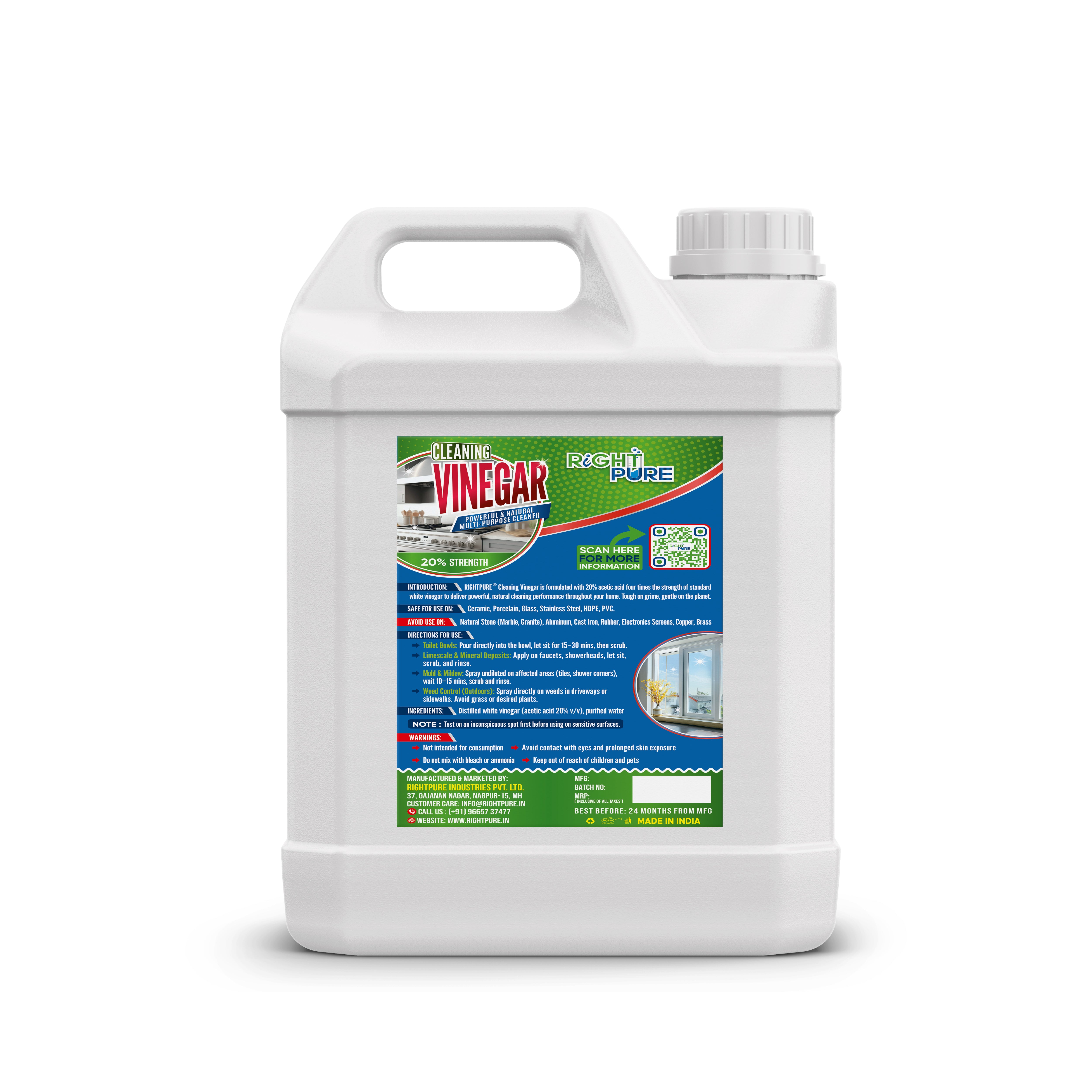Cleaning Vinegar 20% Strength | Industrial Grade Concentrate | Natural Multi-Purpose Cleaner for Limescale, Rust, Mold, and Tough Stains | Eco-Friendly, Non-Toxic, Biodegradable