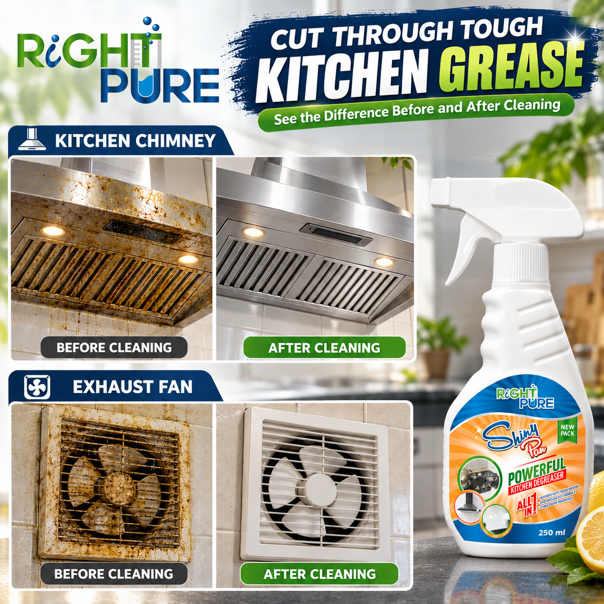 ShinyPan Powerful Kitchen Degreaser | Heavy Duty Oil & Grease Remover | Multipurpose Cleaner for Stove, Chimney, Oven, Tiles & Kitchen Surfaces | Commercial & Home Use