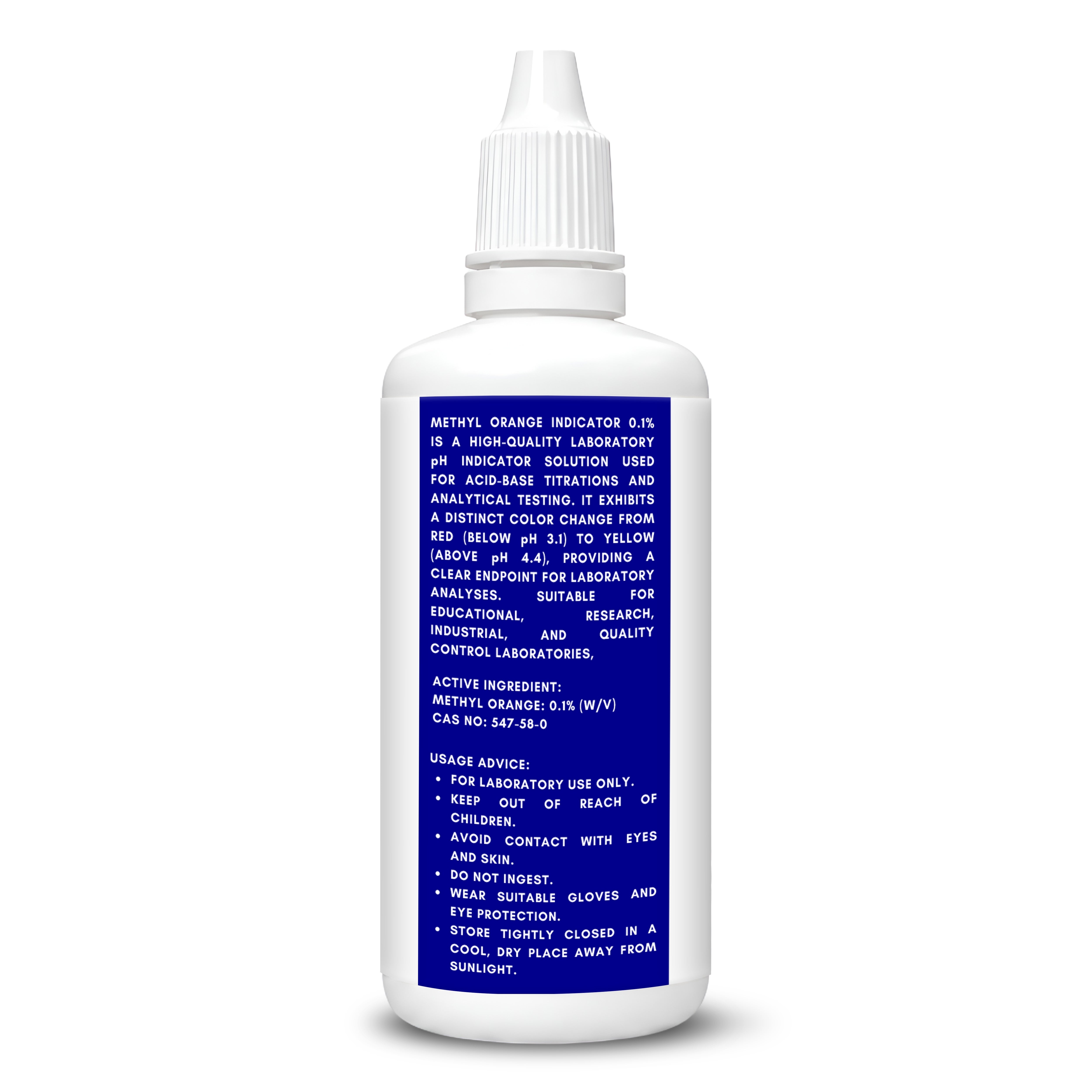 Methyl Orange Indicator Solution 0.1% | Laboratory Grade pH Indicator for Acid-Base Titrations, Analytical Chemistry, Educational & Research Laboratories