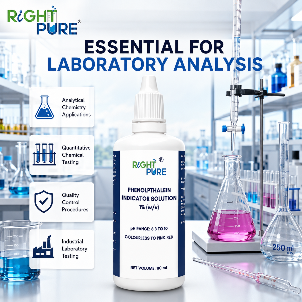 Phenolphthalein Indicator Solution 1% | Laboratory Grade Acid-Base Indicator for Titration, Chemical Analysis & Educational Experiments