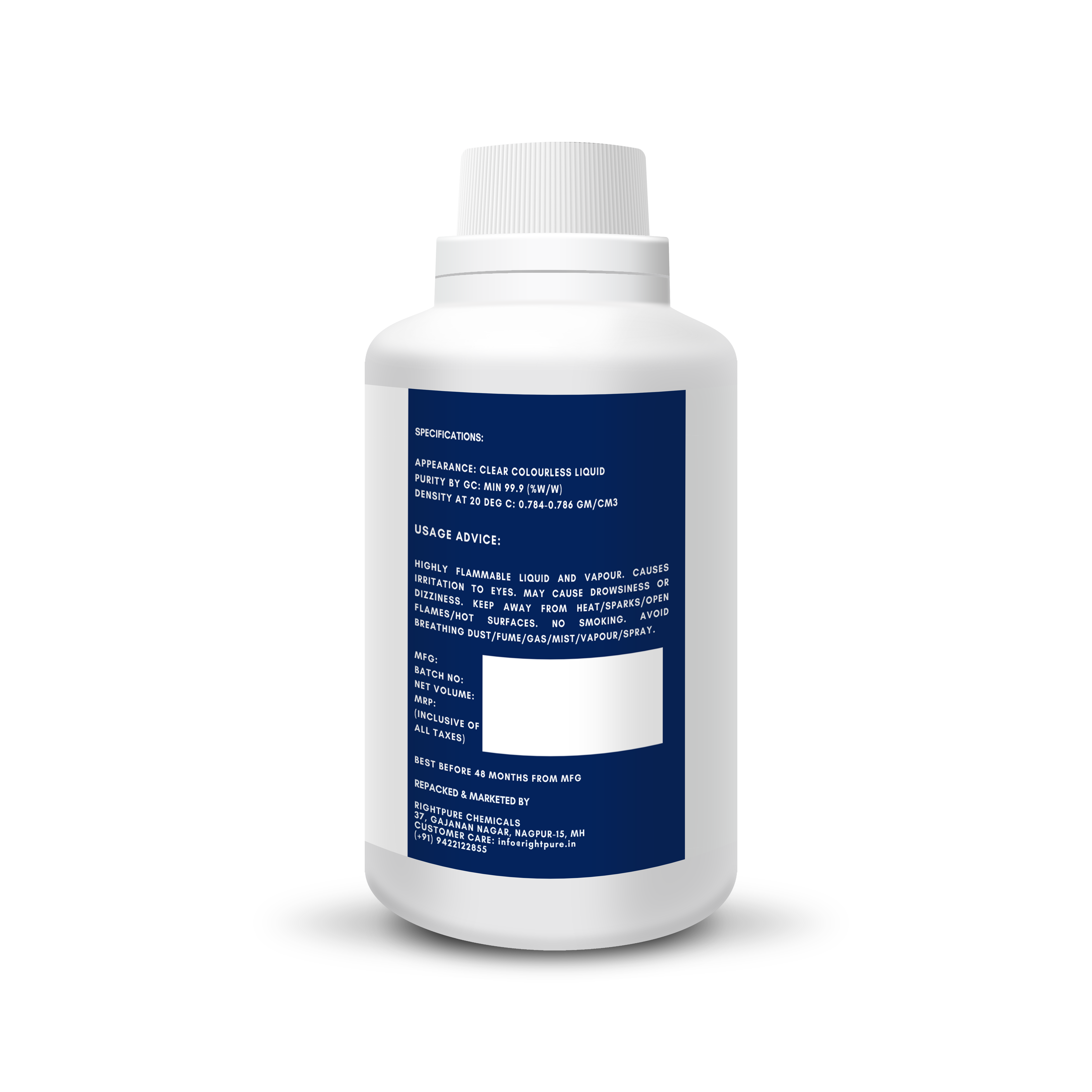 bottle of iso propyl alcohol 99.9% pure used for cleaning, de-greasing, sanitizing, and disinfection